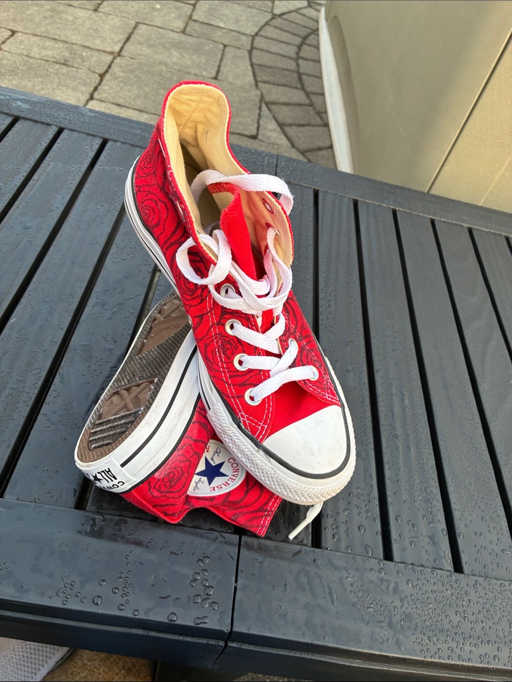 Women’s Converse  Red High-Top Sneakers with Floral Print Worn 2x Sz 8 - Picture 4 of 8